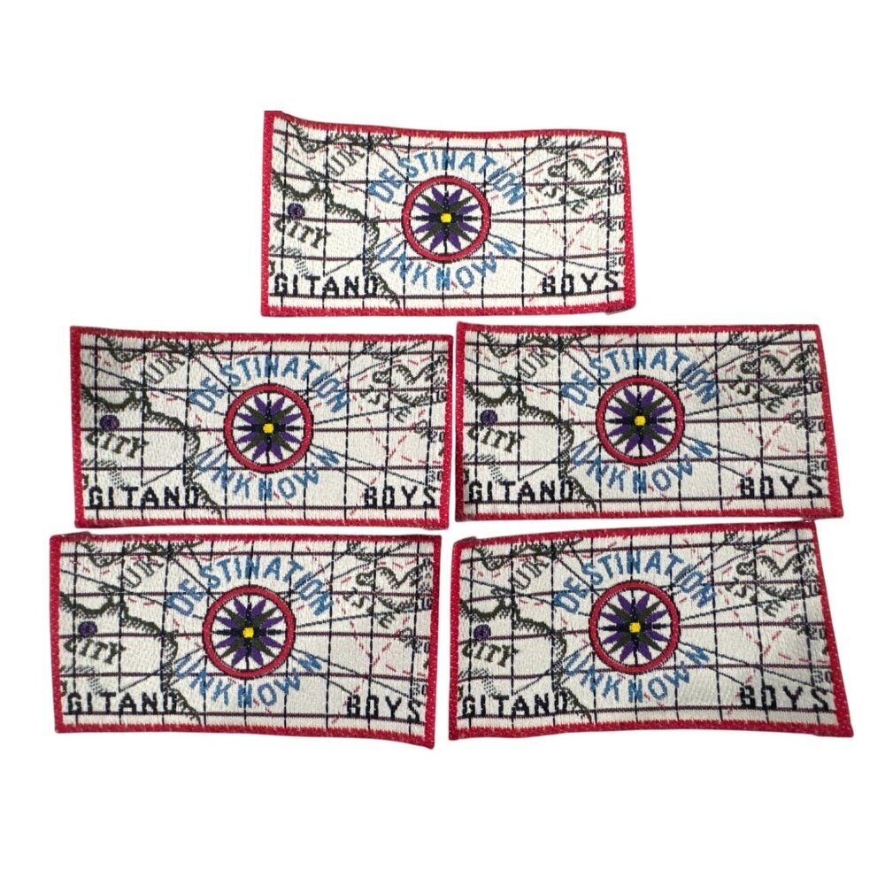 Destination Unknown Compass Map Set of 5 Patch With Red Border 3"x1.5" Embroider